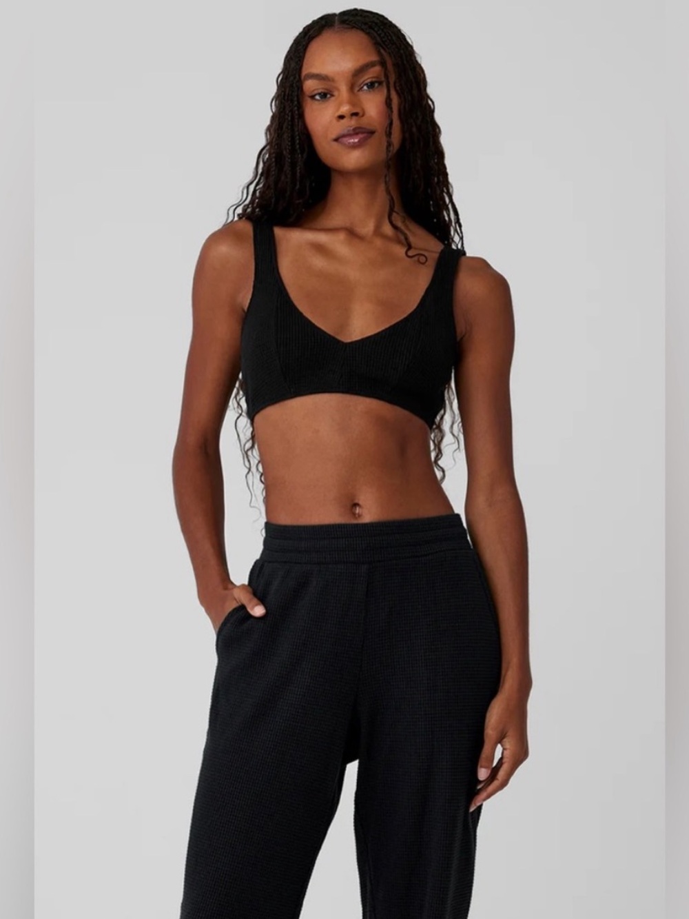 Alo Yoga Micro Waffle Weekend Escape Bra in Black XS NWOT